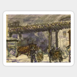 A Winter Day - Under the Elevated near Brooklyn Bridge by George Bellows Magnet